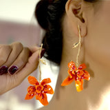 Orange Floral Drop Earrings