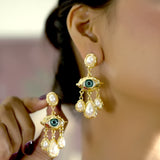 Gold Evil Eye Pearl Drop Earrings