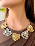 Dual-Tone Sculpted Heart Statement Necklace