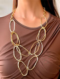 Golden Oval Link Statement Necklace