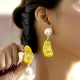 Gold Pearl Drop Earrings