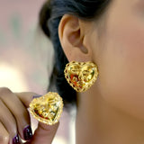 Gold Heart Face Stud Earrings