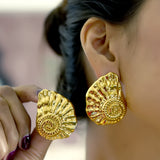Gold Spiral Shell Stud Earrings