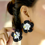 Black & White Floral Statement Stud Earrings