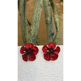 Red Floral Statement Stud Earrings