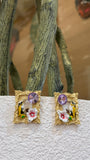Gold Framed Bird & Floral Statement Earrings