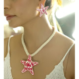 Pink Floral Starfish Statement Earrings