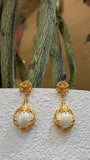 Floral Gold-Tone Pearl Drop Earrings