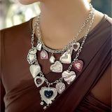 Silver Heart Medallion Layered Necklace