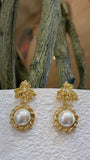 Golden Blossom Pearl Drop Earrings