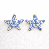 Blue Porcelain Starfish Stud Earrings
