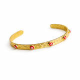 Pink Evil Eye Gold Textured Cuff Bracelet