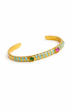 Mint Enamel Gemstone Gold Cuff Bracelet