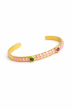 Pink Enamel Gemstone Gold Cuff Bracelet