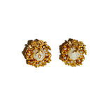 Gold-Tone Floral Pearl Stud Earrings