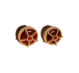 Maroon Beaded Gold-Tone Stud Earrings