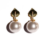Gold Leaf Pearl Drop Earrings
