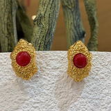 Gold-Tone Red Stone Statement Stud Earrings