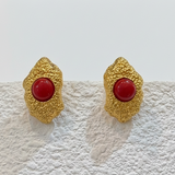 Gold-Tone Red Stone Statement Stud Earrings