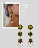 Tri-Flower Pearl Dangler Earrings