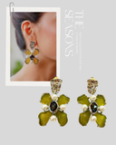 Yellow Enamel Floral Pearl Drop Earrings