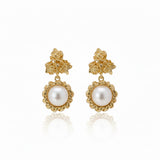 Golden Blossom Pearl Drop Earrings