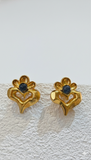 Gold-Tone Heart Floral Stud Earrings