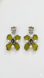 Yellow Enamel Floral Pearl Drop Earrings