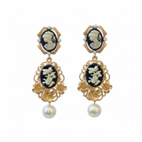 Vintage Cameo Pearl Drop Earrings