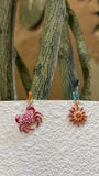 Coral Crab Charm Earrings