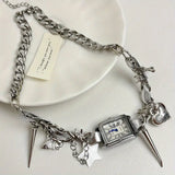 Silver Charm Choker Necklace