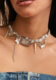 Silver Charm Choker Necklace