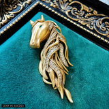 Majestic Horse Head Gold Brooch