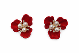 Red Enamel Flower Pearl Button
