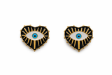Black - White & Turquoise accents Heart Evil Eye Heart Button