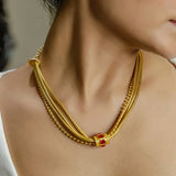 Ruby Accent Gold Layered Necklace