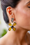 Yellow Enamel Floral Pearl Drop Earrings