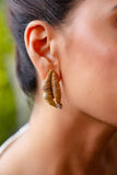 Gold-Tone Textured Leaf Stud Earrings