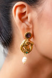 Antique Horse Motif Pearl Drop Earrings