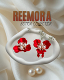 Red Enamel Flower Pearl Button