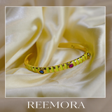 Yellow Enamel Gemstone Gold Cuff Bracelet