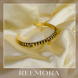 Black Enamel Dual-Gemstone Gold Cuff Bracelet