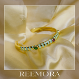 Mint Enamel Gemstone Gold Cuff Bracelet