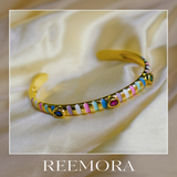 Multicolor Enamel Gemstone Gold Cuff Bracelet