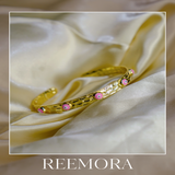 Pink Evil Eye Hammered Gold Cuff Bracelet