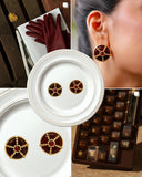 Maroon Beaded Gold-Tone Stud Earrings