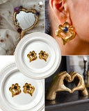 Gold-Tone Heart Floral Stud Earrings