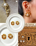 Gold-Tone Floral Pearl Stud Earrings