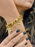 Elegant Gold Charm Bracelet with Initial & Lucky Charms