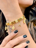 Gold Initial Charm Bracelet with Key & Lucky Symbols